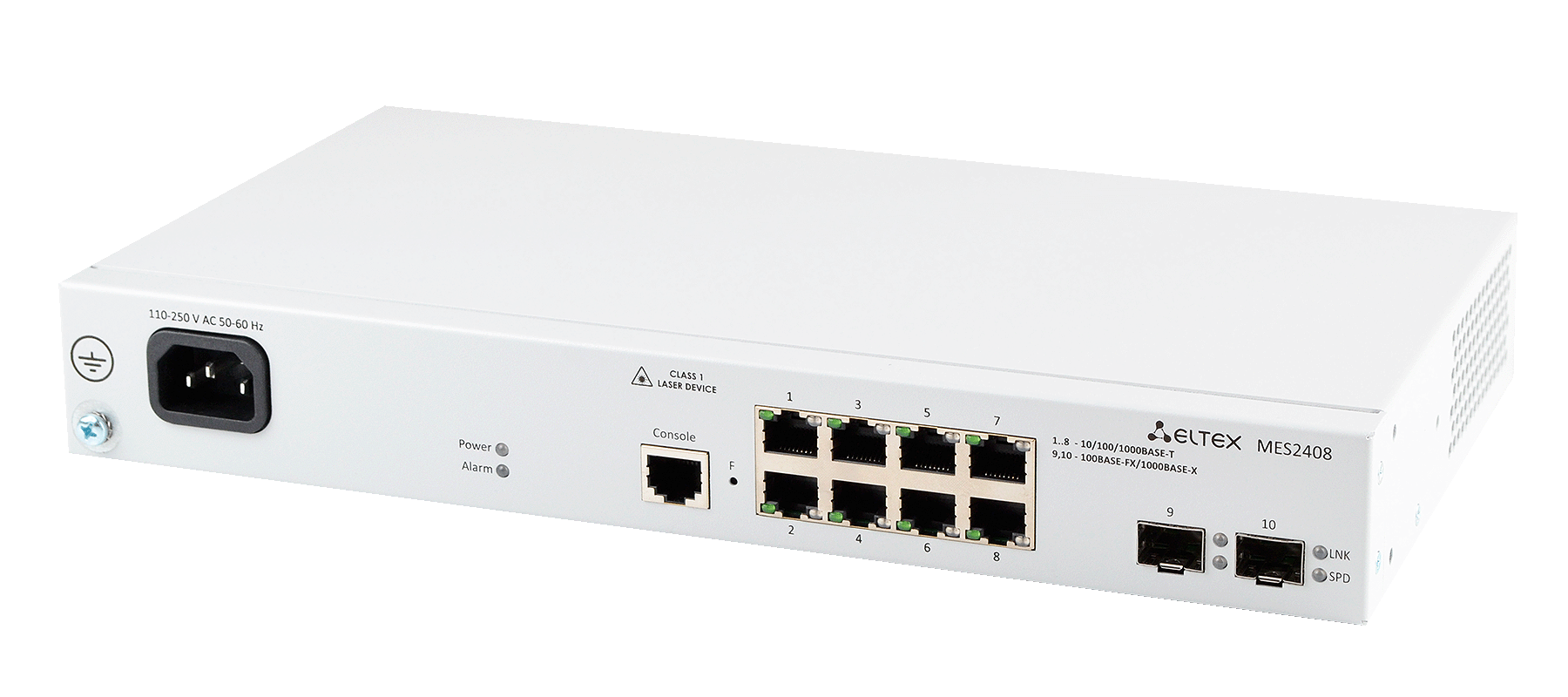 Ethernet-коммутатор MES2408B, 8x1G RJ45 + 2x100/1000 SFP, L2, 220V AC/12V DC